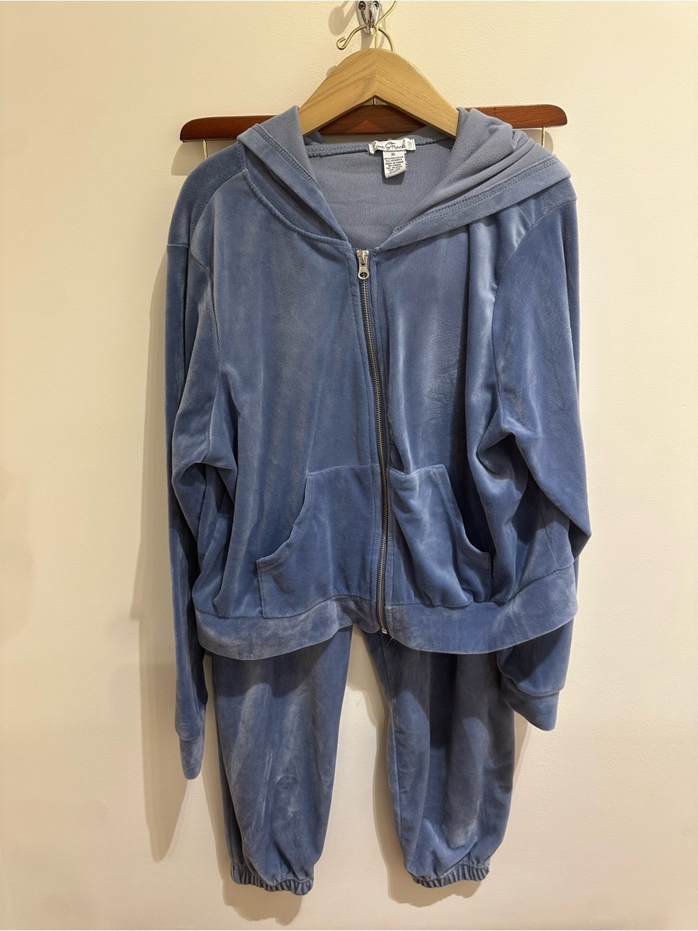 Blue Velour Zip-Up Hoodie & Joggers Set